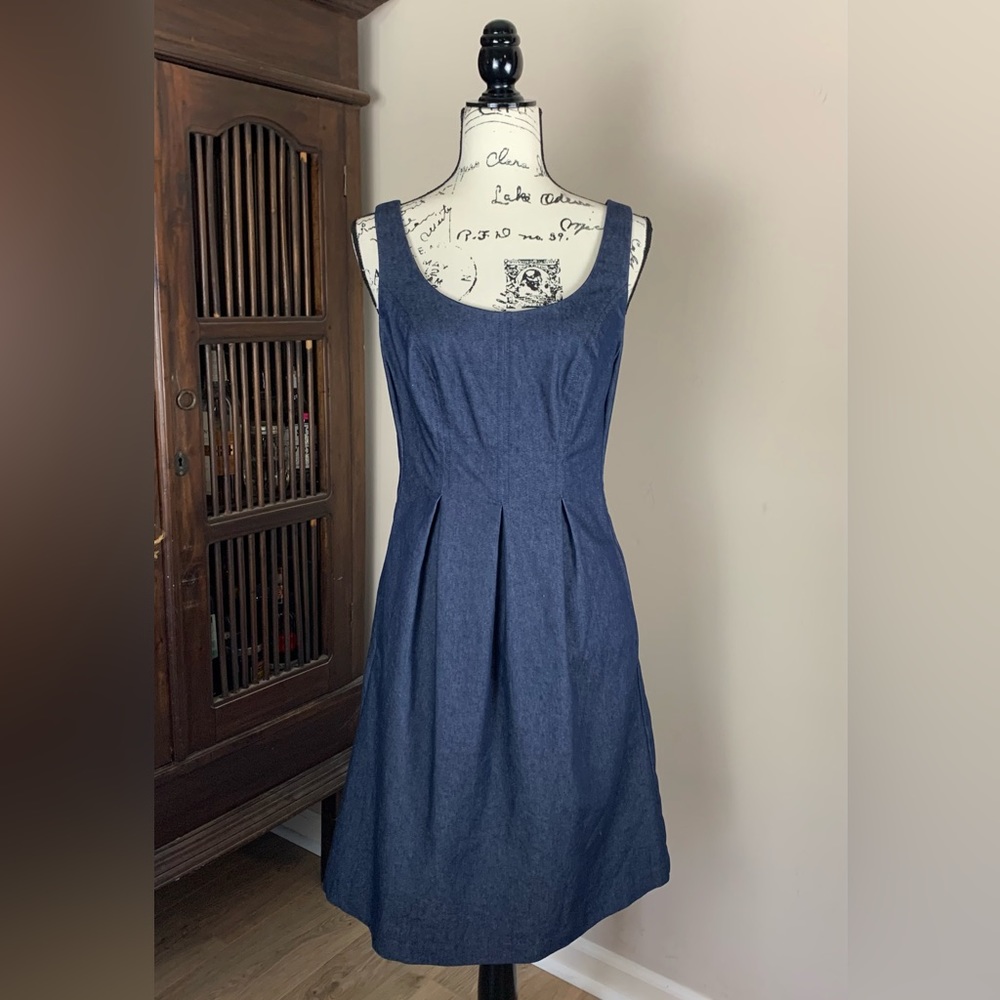 Nine West Navy Denim Chambray Fit & Flare Dress